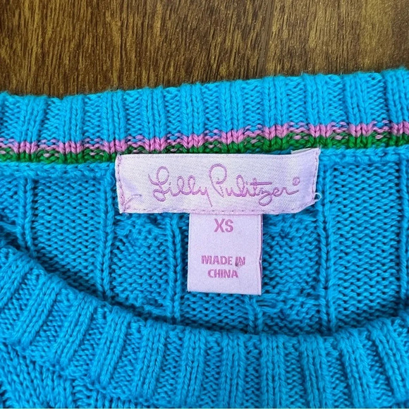 Lilly Pulitzer Crewneck Cable Knit 100% Cotton Sweater Bright Blue Size XS - Picture 5 of 5